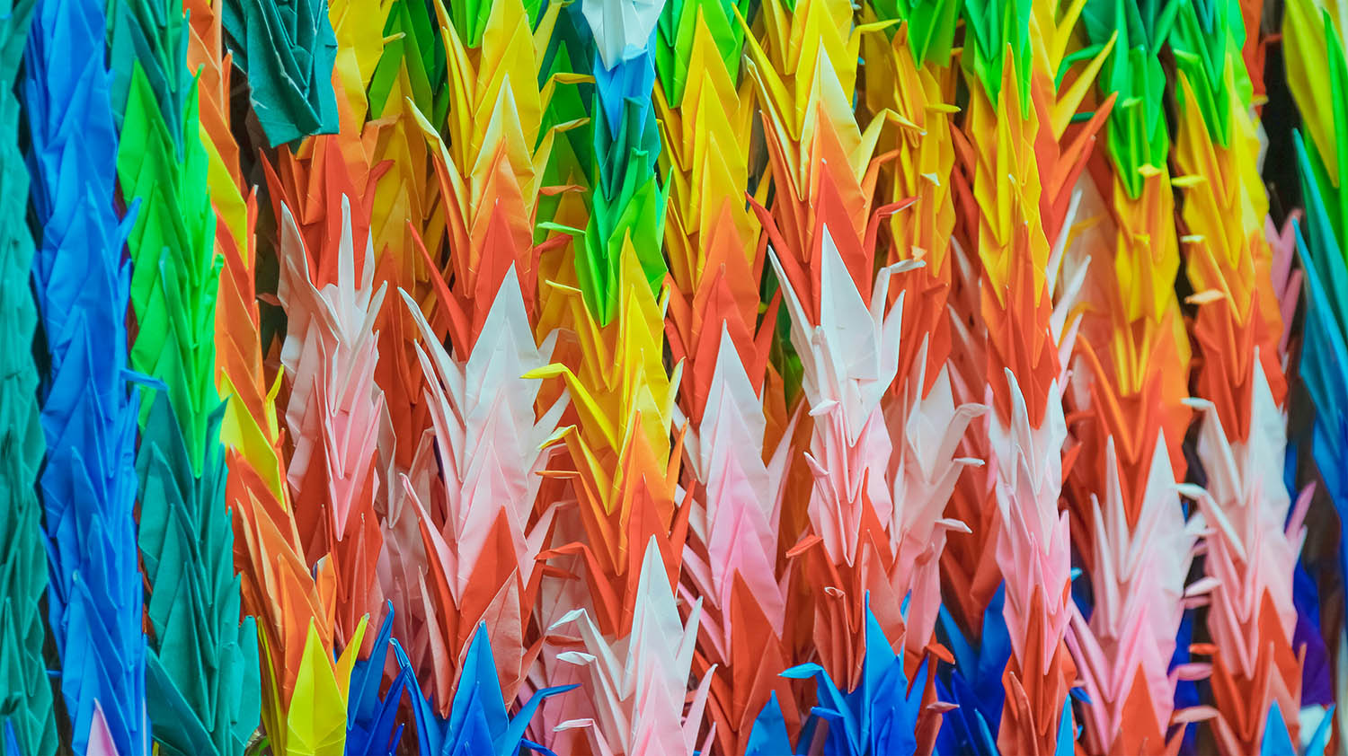 Colorful paper cranes